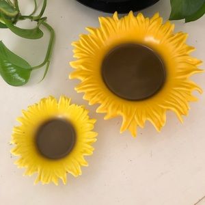 PARTYLITE  Ceramic Sunflower pillar candle holders 2